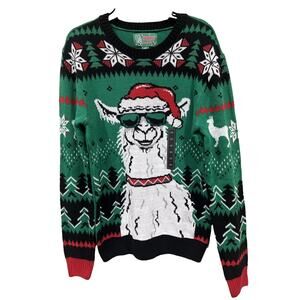 Ugly Christmas Sweater Mens Small Kitschy Lama Fair Isle Holiday Pullover Knit